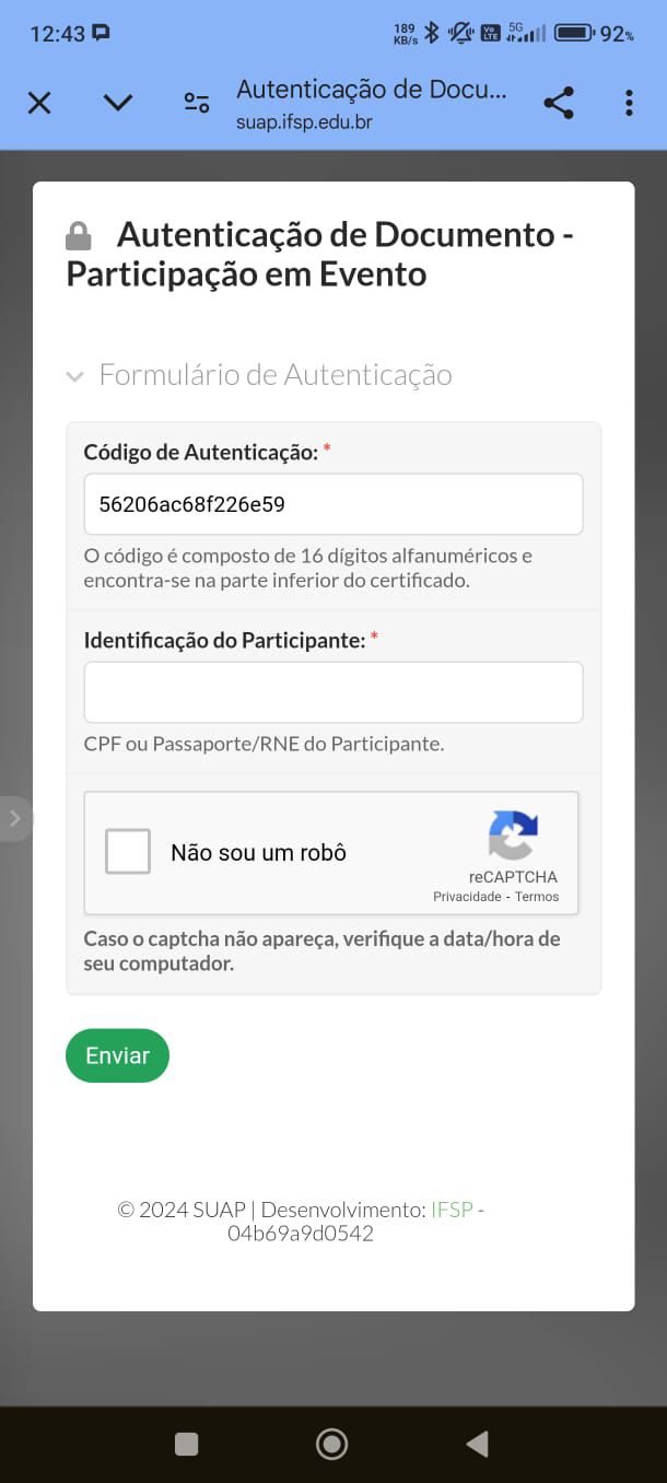 Autenticação Certificado Eventos