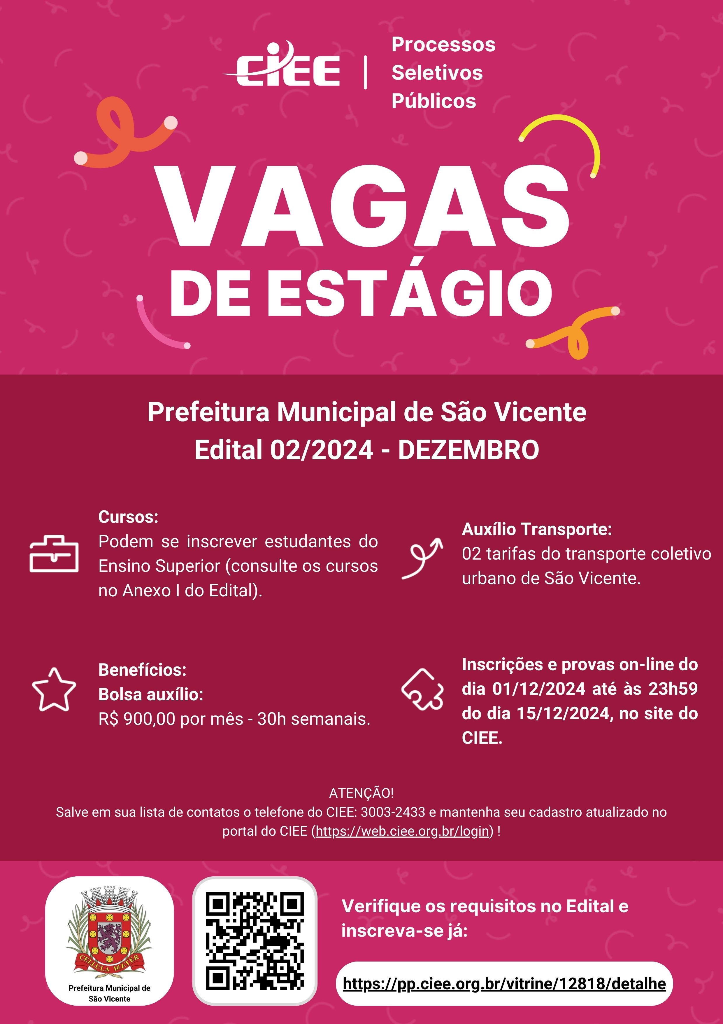 CARTAZ Prefeitura Municipal de São Vicente Edital 02.2024 DEZEMBRO