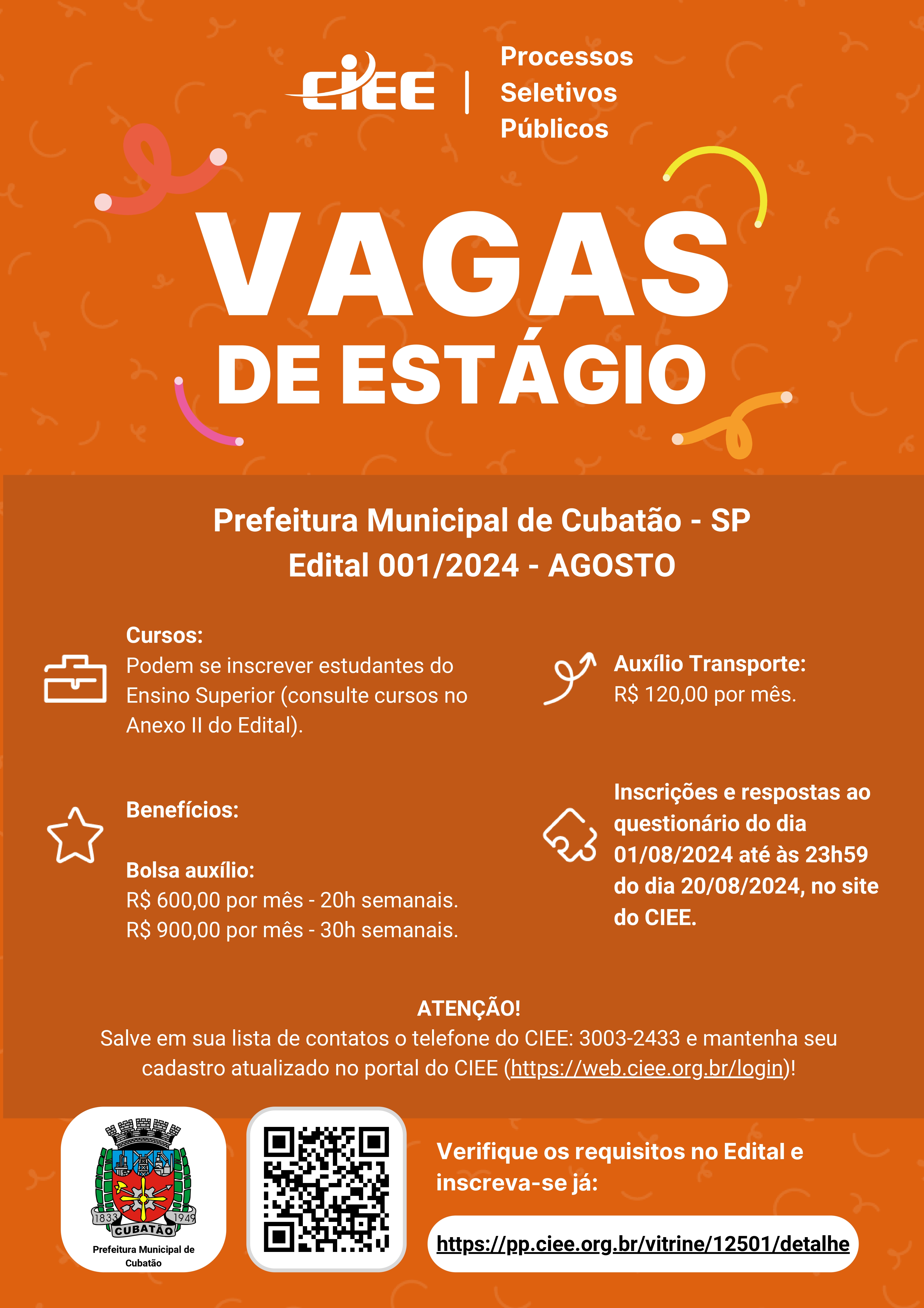 Oportunidades de estágio Prefeitura Municipal de Cubatão SP page 0001